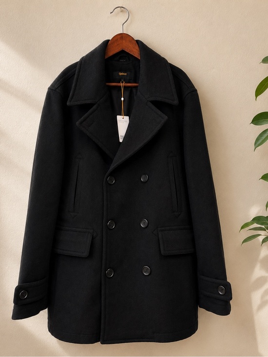 Quince Other - NWT Quince Wool Cashmere Peacoat Black XL Double Breasted Winter Coat Men